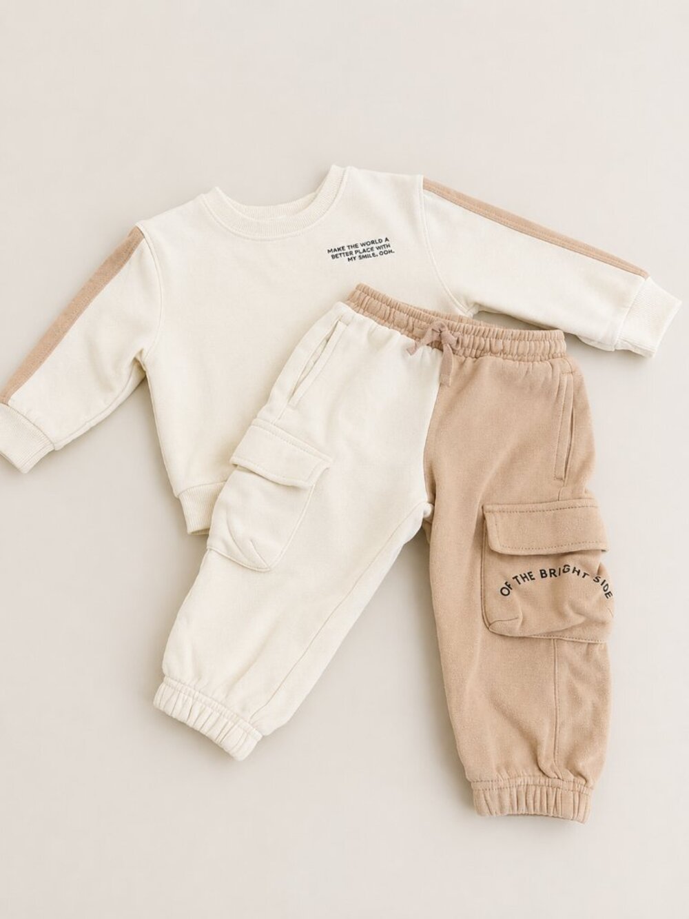 Grayson Mini Matching Set 2T | Neutral Sweatshirt & Cargo Joggers | Toddler Outf